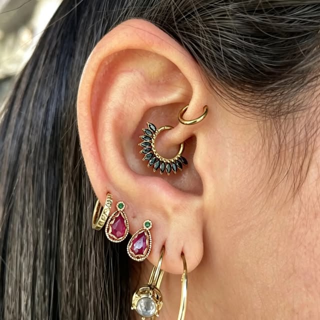 Detailed ear jewelry arrangement